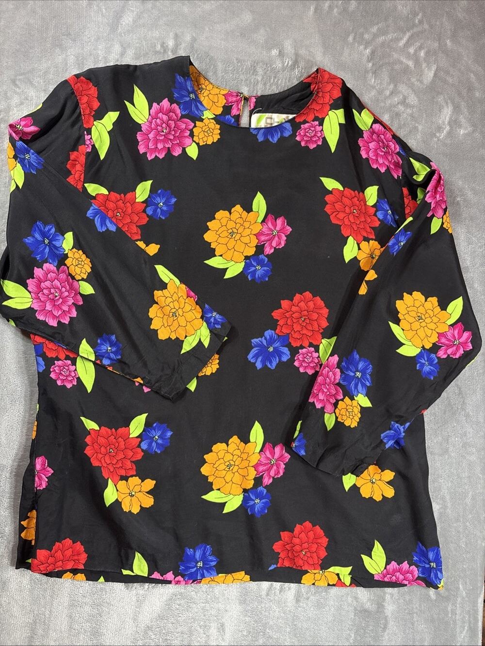 Stunning Chaus Vintage 100% Rayon Floral Blouse Long Sleeve Multi Color Size 14